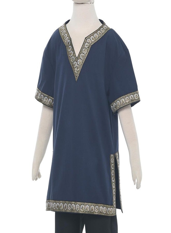 CAMDOM Boys Renaissance Viking Pirate V Neck Shirt Medieval Knight Costume Tops - Image 4